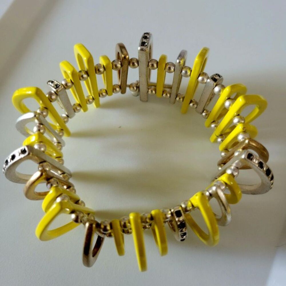 Vintage Kenneth Cole Avant Garde Stretch Bracelet Yellow Gold Silver Metal - Picture 4 of 9